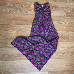 Vintage 60s Floral Chevron Pattern Maxi Dress S/M